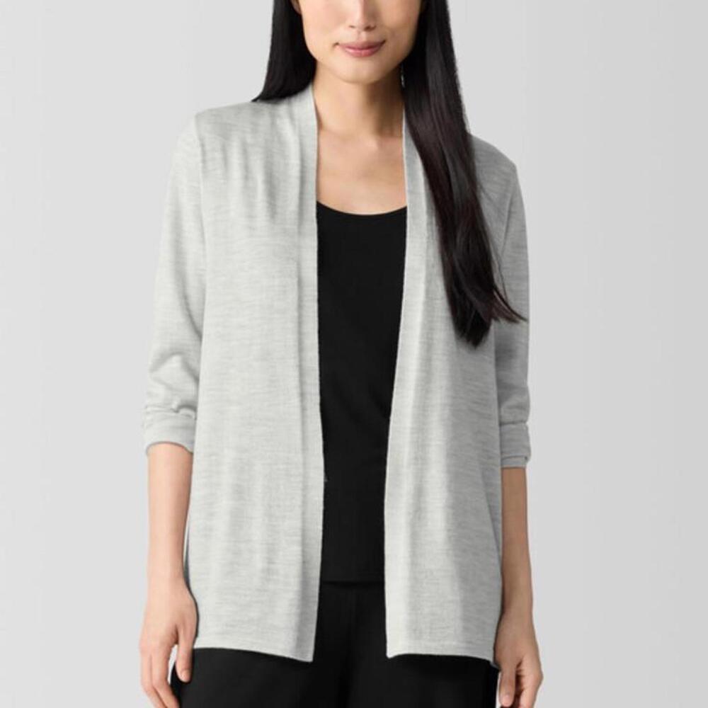 Eileen Fisher 100% Fine Merino Wool Open Front Cardigan Sweater Grey Women’s XL - Picture 1 of 13